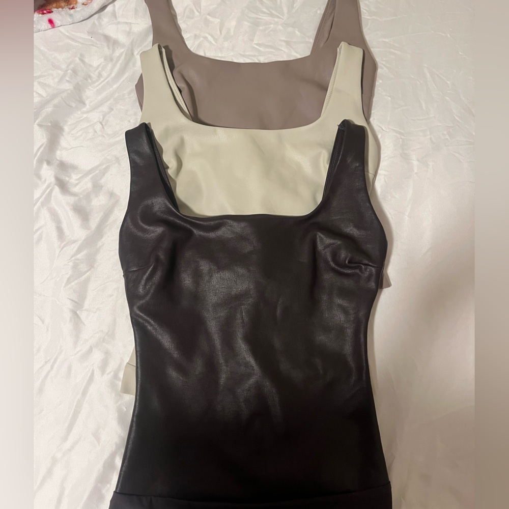 Skims Faux Leather Scoop Bodysuits 3 pieces
